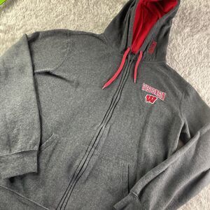 Wisconsin Badgers Jacket Mens Small Gray Red White Full Zip Hoodie Bucky UW